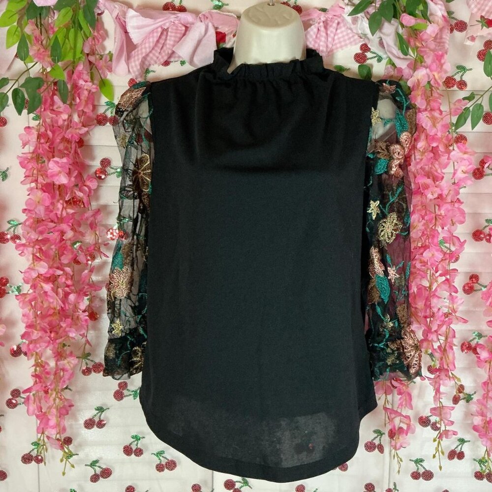 Black Blouse With Sheer Floral blouse